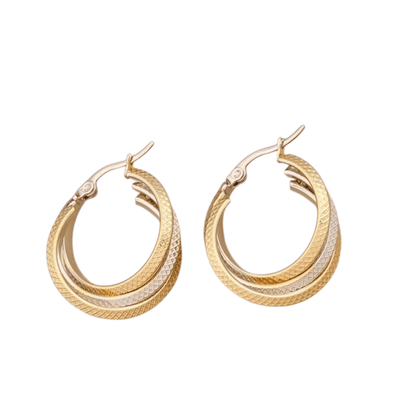 Bicolor Triple Oorringen 35mm – Ruitjesmotief & Stainless Steel - oor6353 - 49847 - Oorringen kopen# - 35mm - alles - bicolor