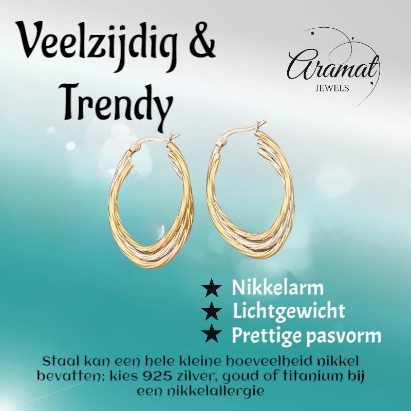 Bicolor Triple Oorringen Ovaal 38x6mm – Goud & Zilver - oor6287 - 49844 - Oorringen kopen# - 35mm - alles - bicolor