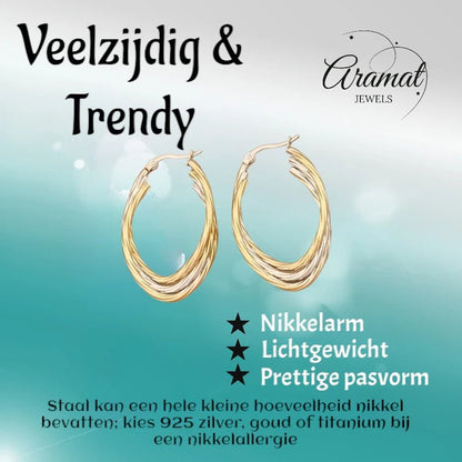 Bicolor Triple Oorringen Ovaal 38x6mm – Goud & Zilver - oor6287 - 49844 - Oorringen kopen# - 35mm - alles - bicolor