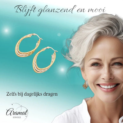 Bicolor Triple Oorringen Ovaal 38x6mm – Goud & Zilver - oor6287 - 49844 - Oorringen kopen# - 35mm - alles - bicolor