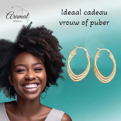 Bicolor Triple Oorringen Ovaal 38x6mm – Goud & Zilver - oor6287 - 49844 - Oorringen kopen# - 35mm - alles - bicolor