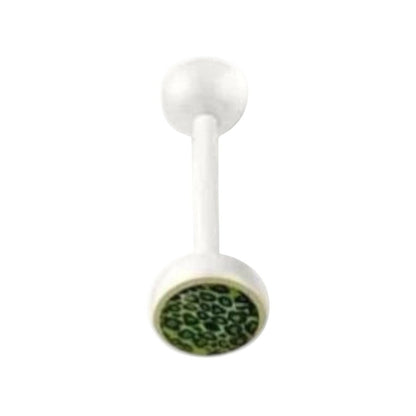 Een paar oortelefoons met groene en witte motieven