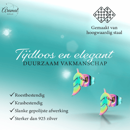 Bladvormige Oorbellen – RVS – 5x13 mm – Uniseks Regenboogkleur - oor151 - Oorbellen kopen# - 13mm - alles - blad