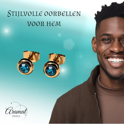 Boucles d'oreilles – Acier inoxydable doré avec zircon bleu (6 mm) 