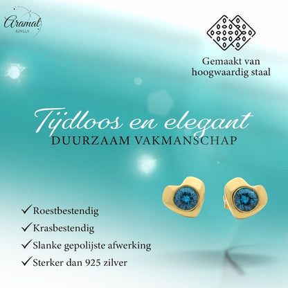 Blauwe Zirkonia Hartjes Oorbellen - Aramat Jewels - Oorbellen - cadeautip
