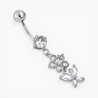 Piercing au nombril en acier avec fleurs et papillons