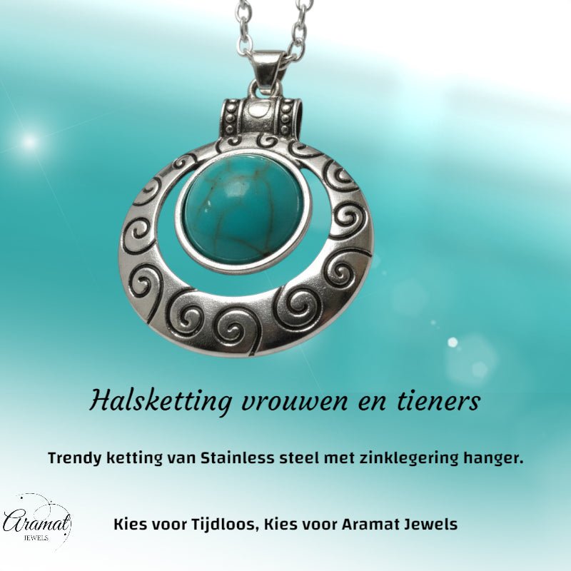 Bohemien Halsketting met Turquoise Steen - Aramat Jewels - Halskettingen - cadeautip