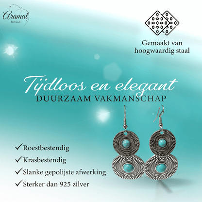 Bohemien Oorhangers met Dubbele Cirkels - oor6029 - Oorhangers kopen# - 65mm - alles - bali