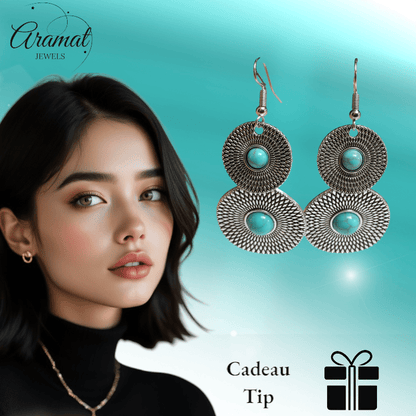 Bohemien Oorhangers met Dubbele Cirkels - oor6029 - Oorhangers kopen# - 65mm - alles - bali