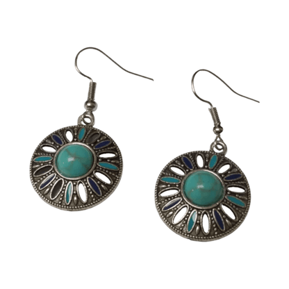 Bohemien Oorhangers met Emaille en Turquoise Steen - oor6024 - Oorhangers kopen# - 40mm - alles - bali