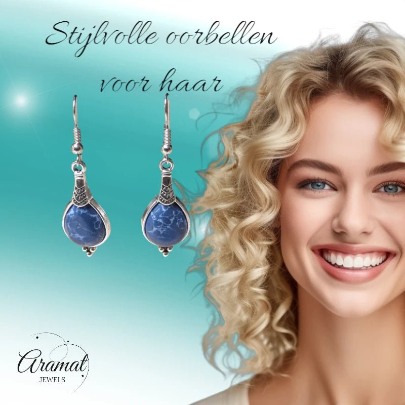 Boho Druppel Oorhangers Donkerblauw vrouw - oor6031 - Oorhangers kopen# - 50mm - alles - bali