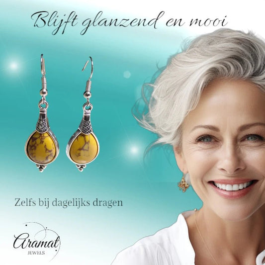 Boho Druppel Oorhangers – Gele Steen – 52x15mm - oor6032 - Oorhangers kopen# - 50mm - alles - bali