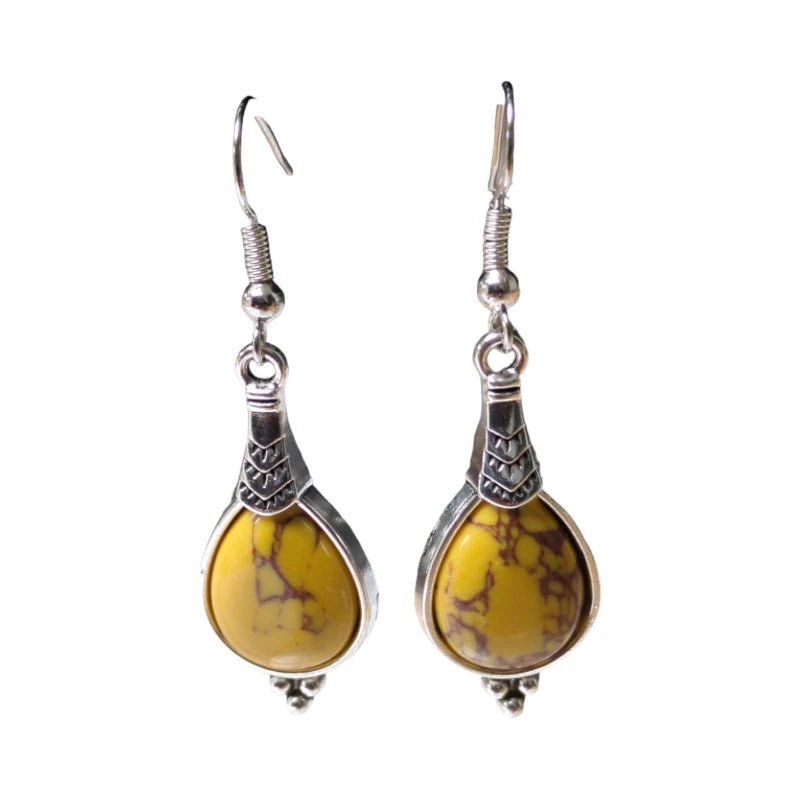 Boho Druppel Oorhangers – Gele Steen – 52x15mm - oor6032 - Oorhangers kopen# - 50mm - alles - bali
