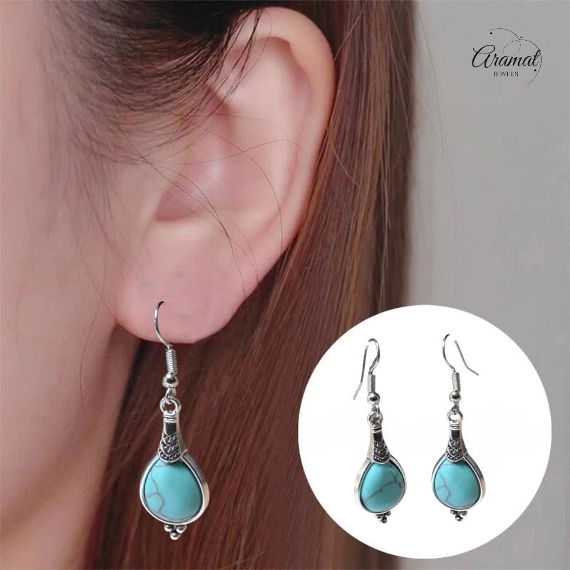 Boho Druppel Oorhangers – Lichtblauwe Steen – 52x15mm - oor6030 - Oorhangers kopen# - 50mm - alles - bali