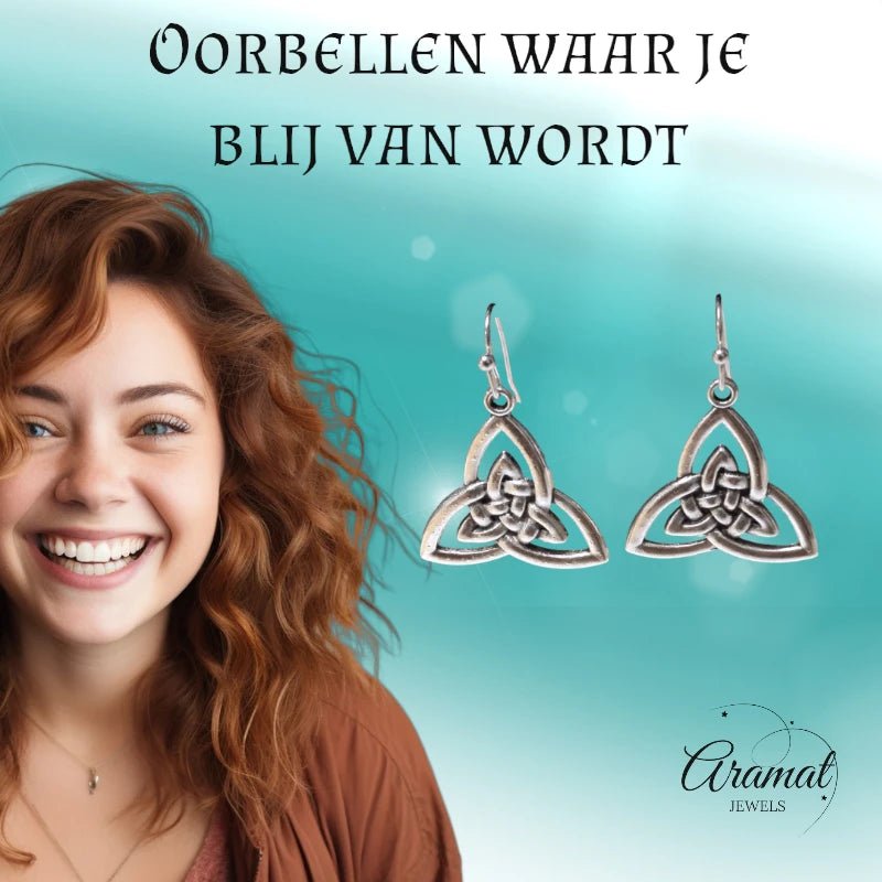 Boho Druppel Oorhangers met Keltisch Triquetra - oor6058 - Oorhangers kopen# - 35mm - alles - bali