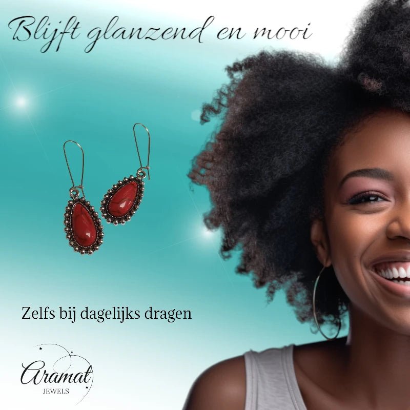 Boho Druppel Oorhangers met Steen - oor6049 - Oorhangers kopen# - 55mm - alles - bali