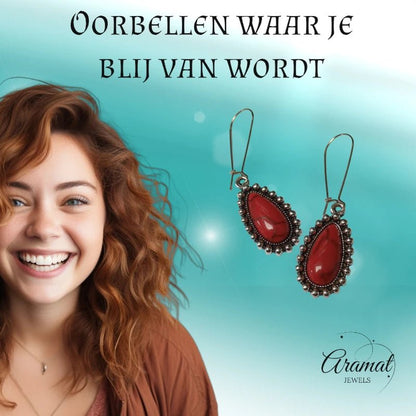 Boho Druppel Oorhangers met Steen - oor6049 - Oorhangers kopen# - 55mm - alles - bali