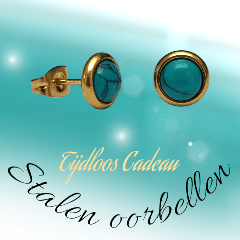 Boho Goudkleurige Oorbellen met Turquoise Groen 8mm - oor3065 - Oorbellen kopen# - 8mm - alles - cadeau