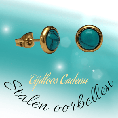 Boho Goudkleurige Oorbellen met Turquoise Groen 8mm - oor3065 - Oorbellen kopen# - 8mm - alles - cadeau