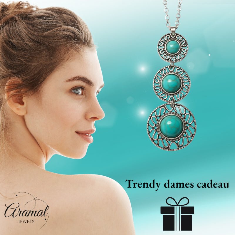 Boho Halsketting met Gemarmerde Turquoise Stenen - Aramat Jewels - Halskettingen - cadeautip