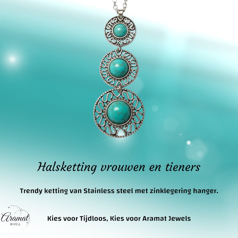 Boho Halsketting met Gemarmerde Turquoise Stenen - Aramat Jewels - Halskettingen - cadeautip