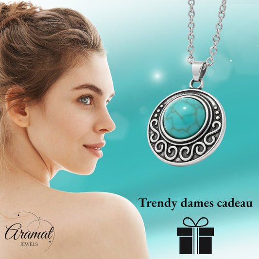 Boho Ketting met Gemarmerde Turquoise Steen - Aramat Jewels - Halskettingen - cadeautip