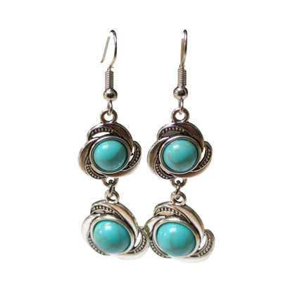 Boho Oorhangers Bloem met Blauwe Gemarmerde Steen - oor6051 - Oorhangers kopen# - 60mm - alles - bali