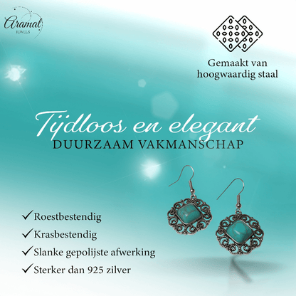 Boho Oorhangers met Vierkante Turquoise Steen - oor6023 - Oorhangers kopen# - alles - bali - blauw