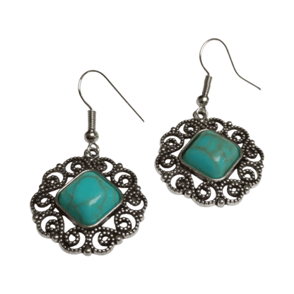 Boho Oorhangers met Vierkante Turquoise Steen - oor6023 - Oorhangers kopen# - alles - bali - blauw