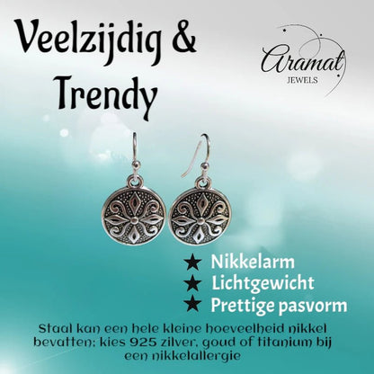 Boho Oorhangers Ronde Bedel – Antieke Legering – 28x15mm - oor6060 - Oorhangers kopen# - 28mm - alles - bali