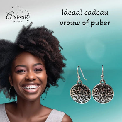 Boho Oorhangers Ronde Bedel – Antieke Legering – 28x15mm - oor6060 - Oorhangers kopen# - 28mm - alles - bali