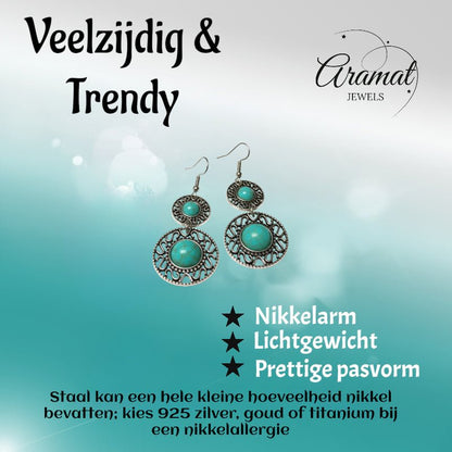 Boho Oorhangers Turquoise Steen 62mm - Aramat Jewels - Oorhangers - cadeautip