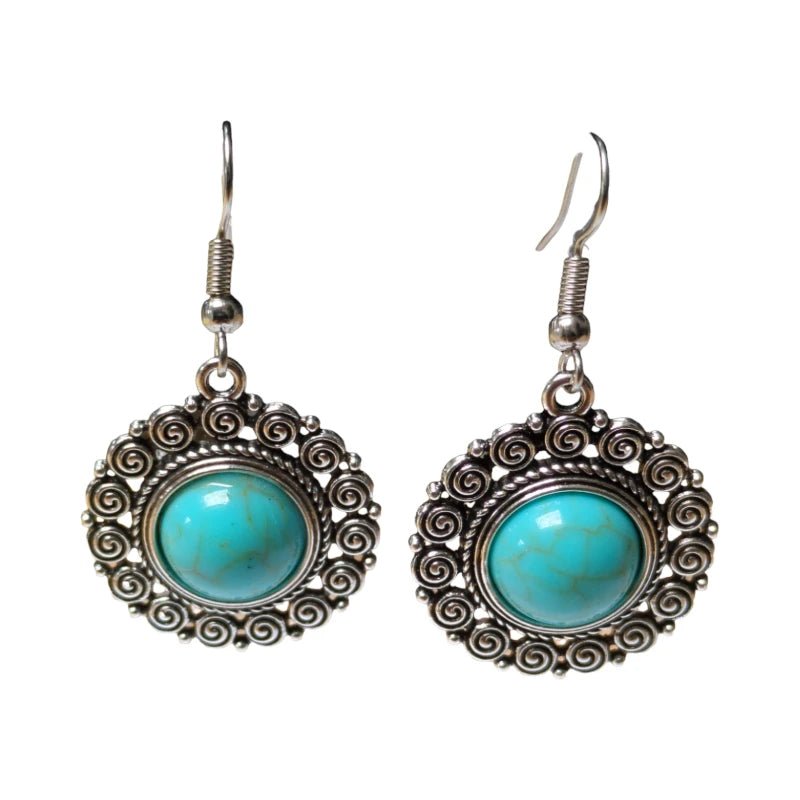 Boho Ronde Oorhangers – Blauwe Gemarmerde Stenen (46x25mm) - oor6054 - Oorhangers kopen# - 45mm - alles - bali