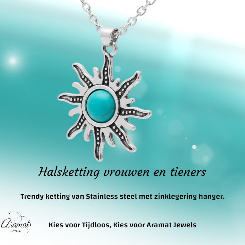Boho Zonne Halsketting met Turquoise steen - Aramat Jewels - Halskettingen - cadeautip