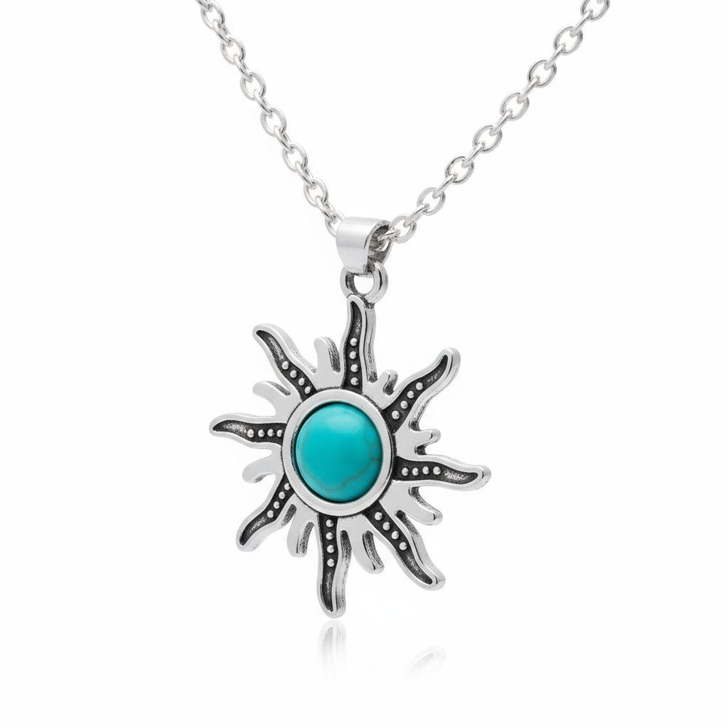 Boho Zonne Halsketting met Turquoise steen - Aramat Jewels - Halskettingen - cadeautip