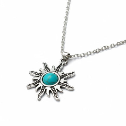 Boho Zonne Halsketting met Turquoise steen - Aramat Jewels - Halskettingen - cadeautip