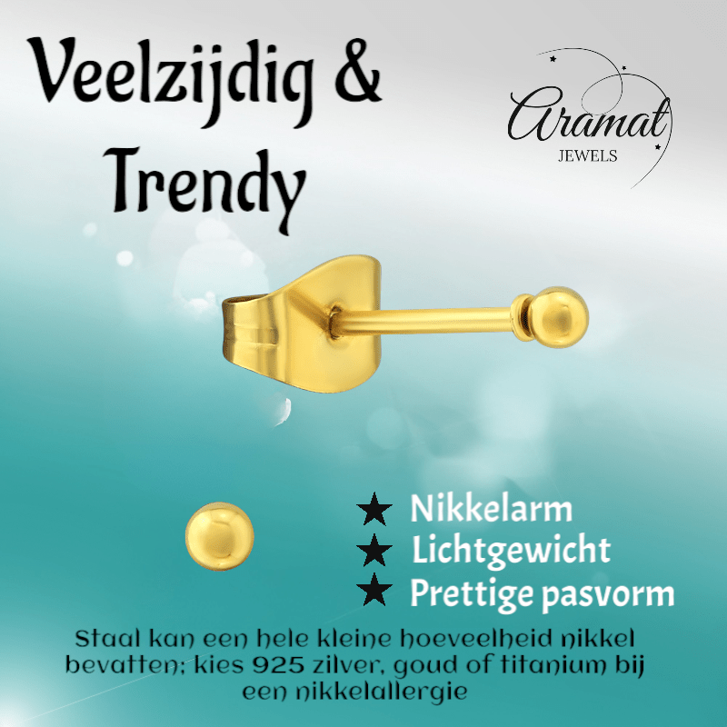 Bolletjes oorbellen – Goudkleur – 2mm - oor2721 - XE5558 - Oorbellen kopen# - 2mm - alles - bolletjes