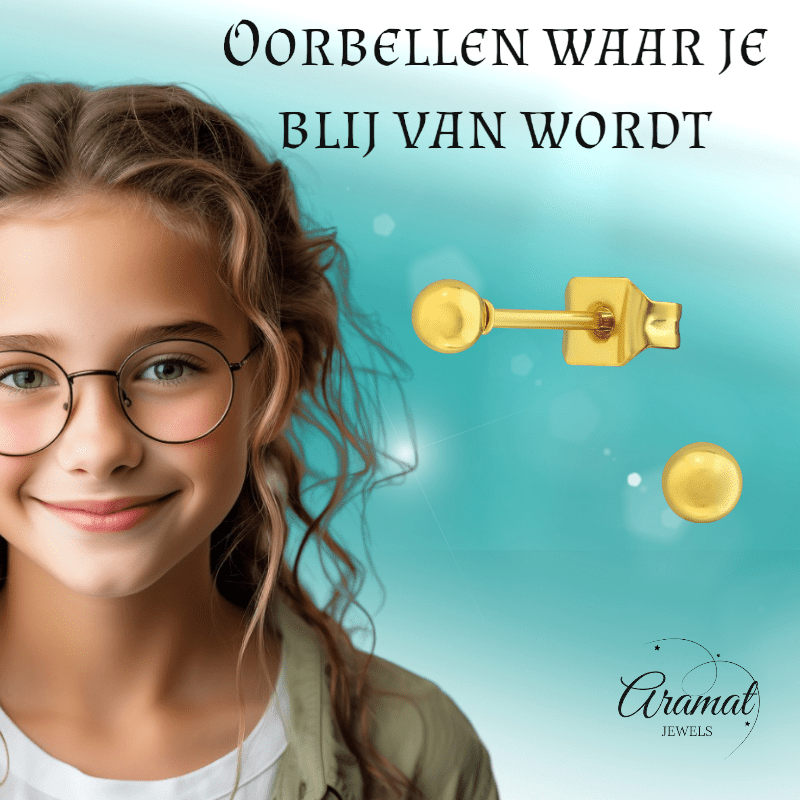 Bolletjes oorbellen – Goudkleur – 3mm - oor2719 - XE5558 - Oorbellen kopen# - 3mm - alles - bolletjes