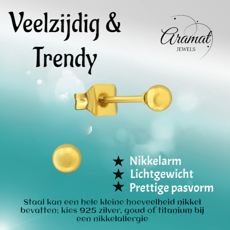 Bolletjes oorbellen – Goudkleur – 3mm - oor2719 - XE5558 - Oorbellen kopen# - 3mm - alles - bolletjes