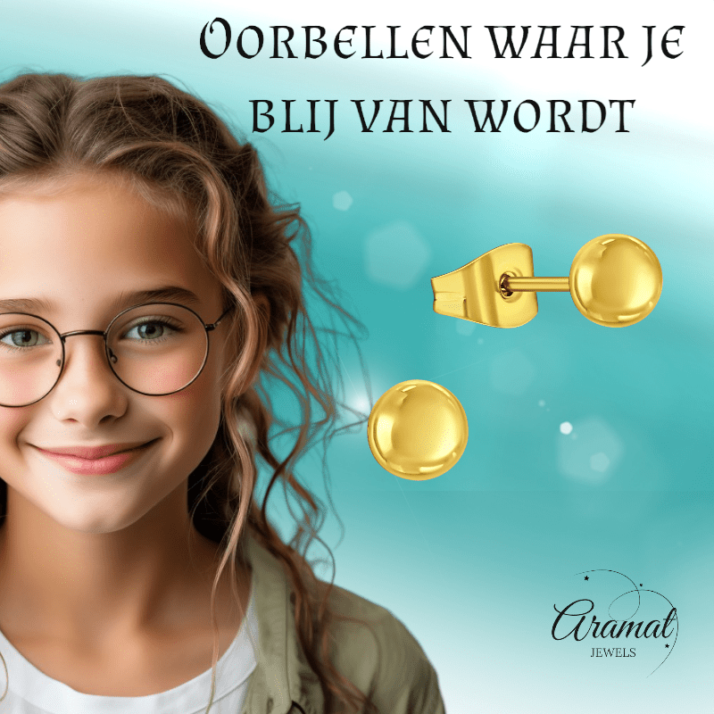 Bolletjes oorbellen – Goudkleur – 4mm - oor1007 - xe5558 - Oorbellen kopen# - 4mm - alles - bolletjes