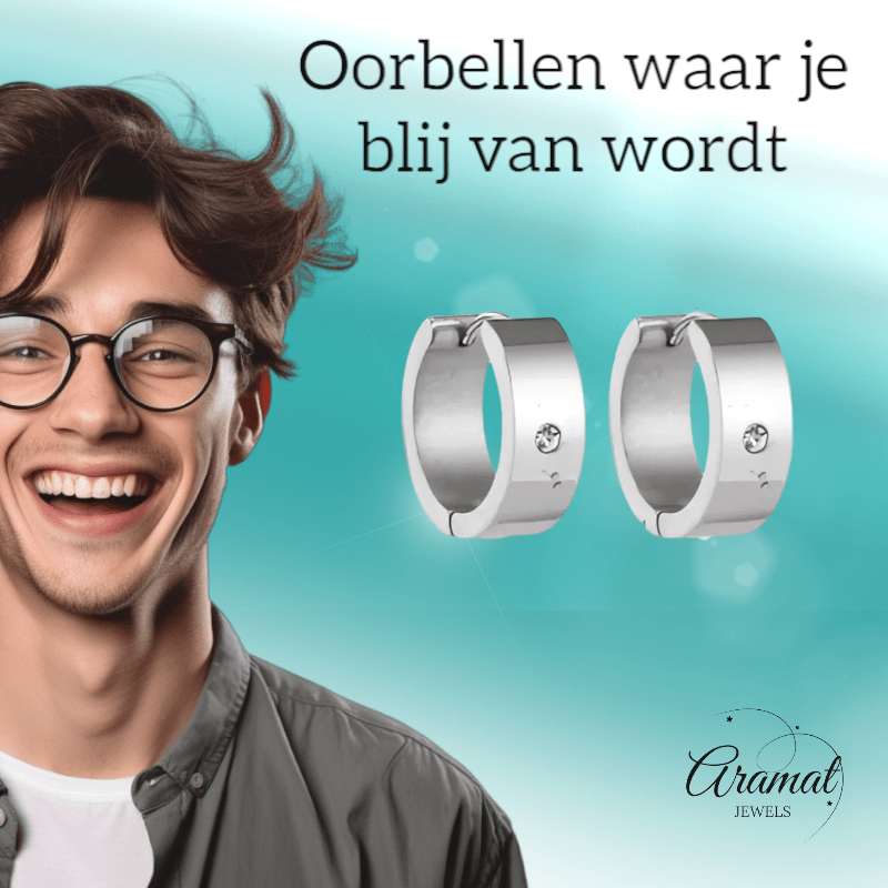 Brede Huggie Oorringen 20x7mm Zilverkleur - Aramat Jewels - Oorringen - cadeautip