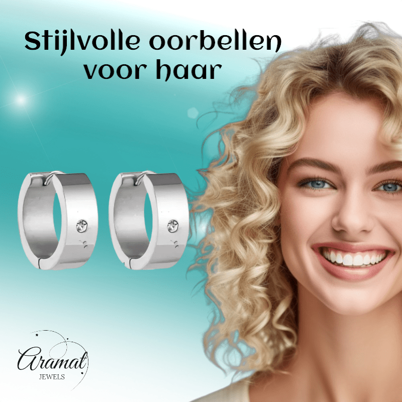 Brede Huggie Oorringen 20x7mm Zilverkleur - Aramat Jewels - Oorringen - cadeautip