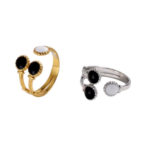 Brede One Size Ring Goudkleurig RVS met Drie Emaille Cirkels (13 mm) - Aramat Jewels - Ringen - cadeautip