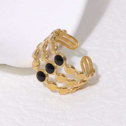 Brede Verstelbare Ring met 3 Emaille Cirkels - Goudkleurig RVS - Aramat Jewels - Ringen - cadeautip