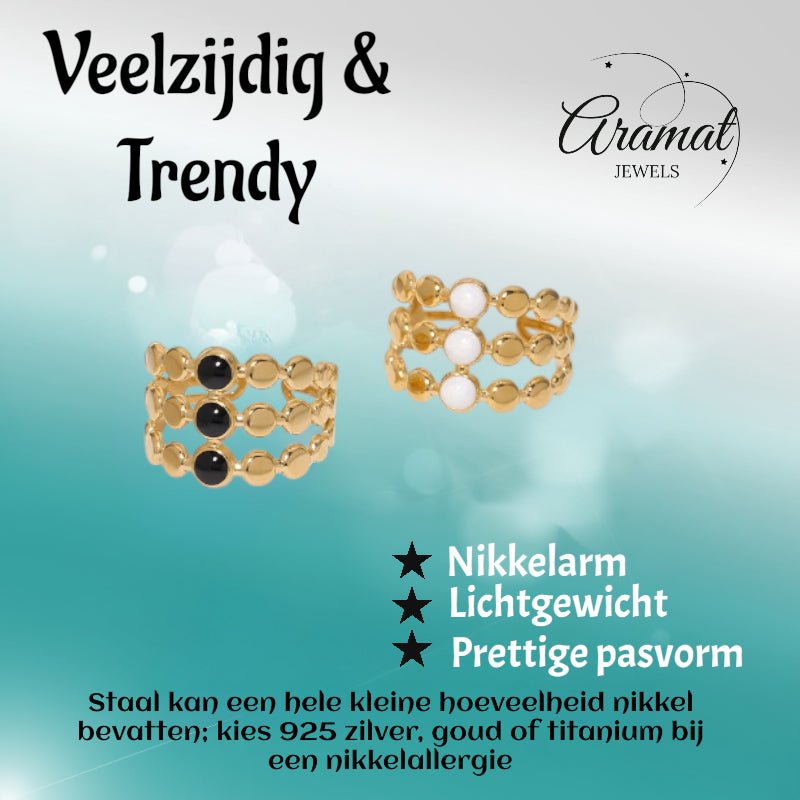 Brede Verstelbare Ring met 3 Emaille Cirkels - Goudkleurig RVS - Aramat Jewels - Ringen - cadeautip