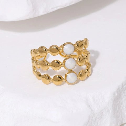 Brede Verstelbare Ring met 3 Emaille Cirkels - Goudkleurig RVS - Aramat Jewels - Ringen - cadeautip