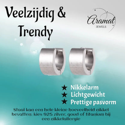 Brede Zilverkleurige Rvs huggies - oor5877 - se20002 - Oorringen kopen
