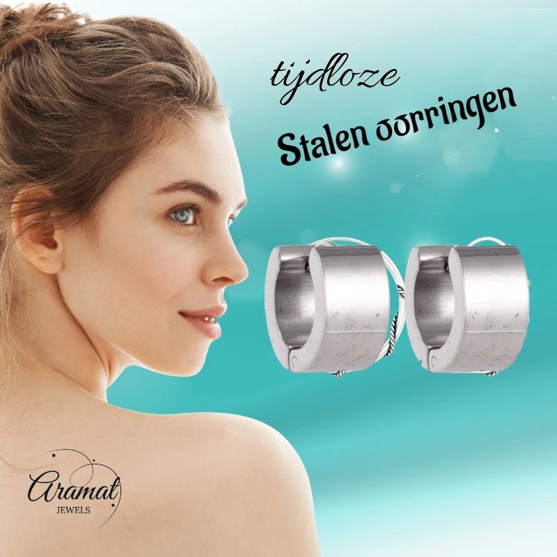 Brede Zilverkleurige Rvs huggies - oor5877 - se20002 - Oorringen kopen