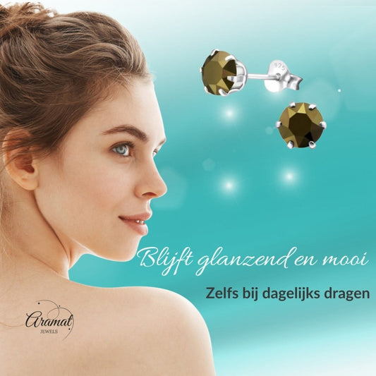 Bruine Kristal Oorbellen zilver - Aramat Jewels - Oorbellen - cadeautip