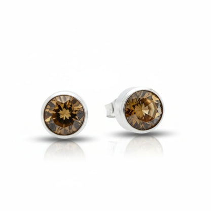 Stud Earrings – Steel Crystal Brown Silver Color (8mm) 